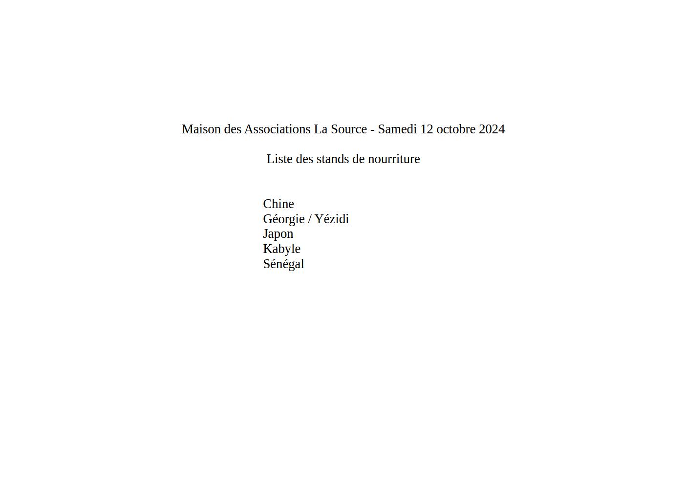 Liste des stands de nourriture